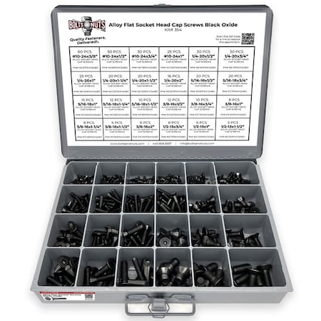 Boltsandnuts.Com Socket Cap Screw Assortment Kit, Alloy Steel, Black Oxide Finish, 453 PCS Assortment Kit #354